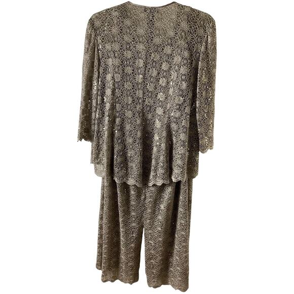 R&M Richards Dress Womens 18 Gold Lace Sequin 2 Piece Jacket Overlay Formal Set - Picture 2 of 16